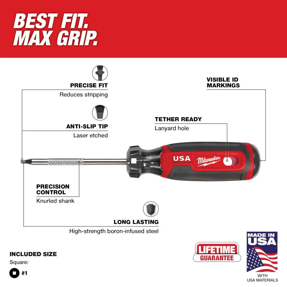Milwaukee MT217 - #1 Square 3" Cushion Grip Screwdriver (USA) - Wise Line Tools