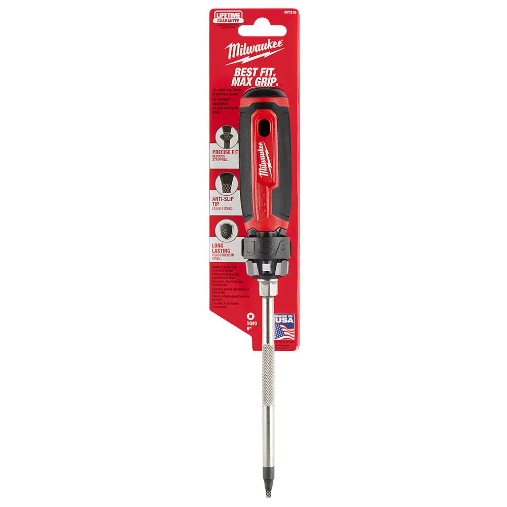 Milwaukee MT219 - #3 Square 6" Cushion Grip Screwdriver (USA) - Wise Line Tools