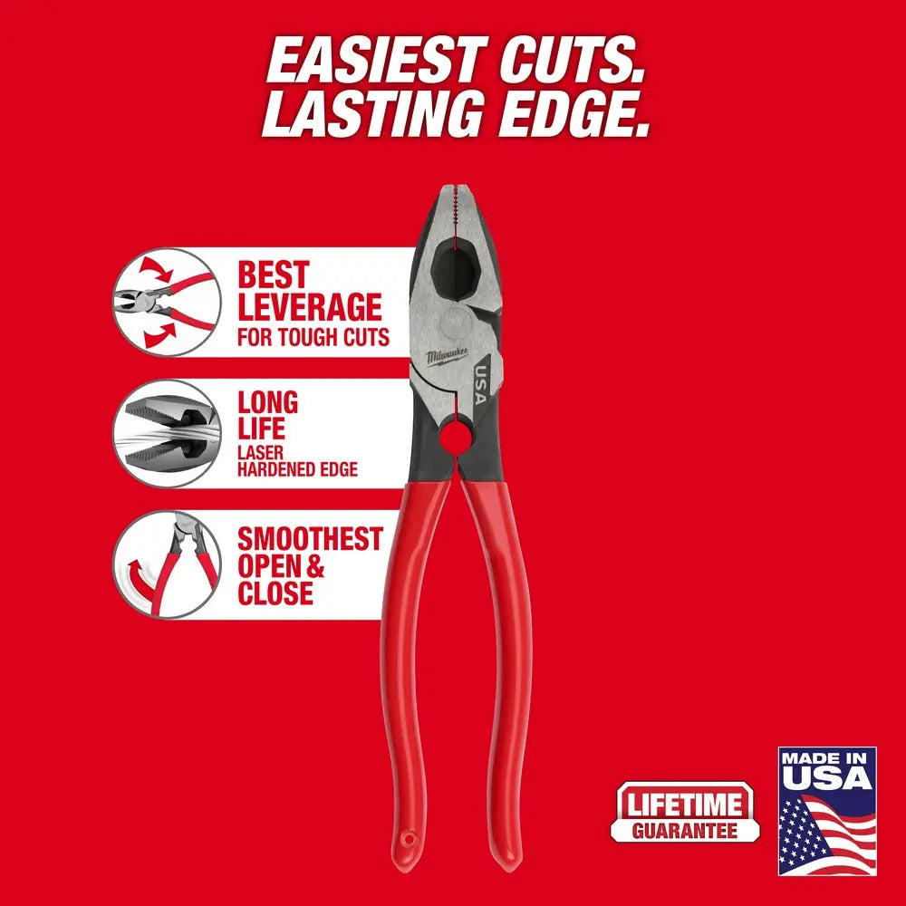 Milwaukee MT500T - 9" Lineman's Dipped Grip Pliers w/ Thread Cleaner (USA) - Wise Line Tools