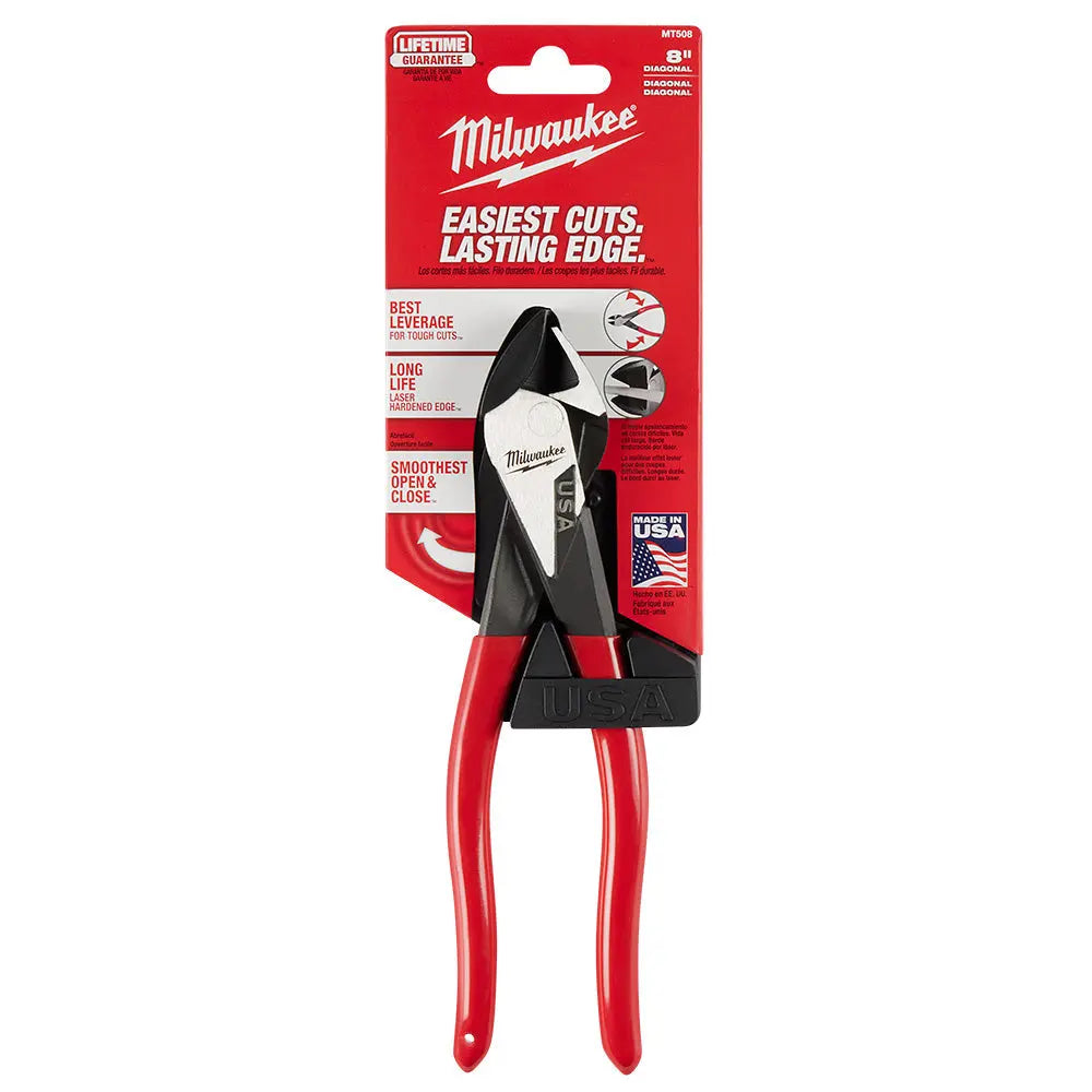 Milwaukee MT508 - 8" Diagonal Dipped Grip Cutting Pliers (USA) - Wise Line Tools