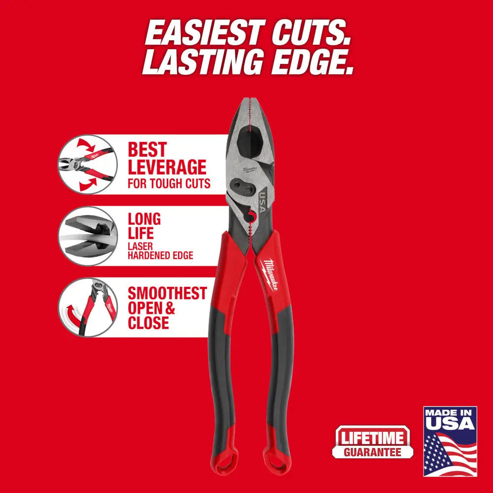 Milwaukee MT550C - 9" Lineman's Comfort Grip Pliers w/ Crimper and Bolt Cutter (USA) - Wise Line Tools