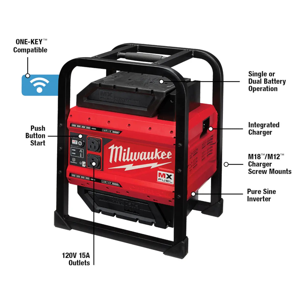 Milwaukee MXF002-2XC - MX FUEL™ CARRY-ON™ 3600W/1800W Power Supply - Wise Line Tools