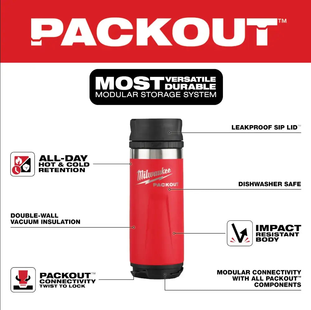 Milwaukee Tools PACKOUT 18oz Insulated Bottle with Sip Lid 48-22-8395R - Wise Line Tools