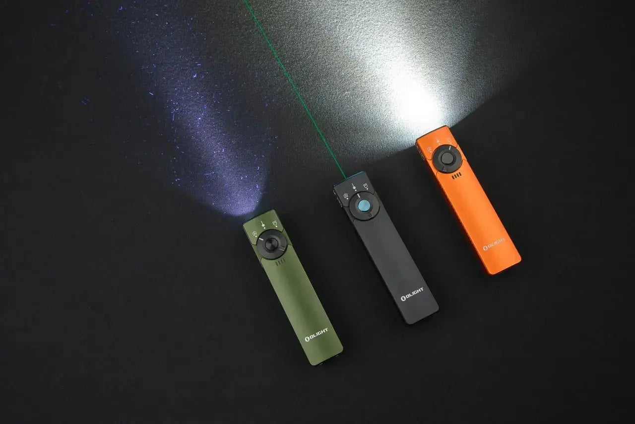 OLIGHT ARKFELDPRO - Olight Arkfeld Pro Flat EDC Flashlight with UV Light & Green Laser - Black - Wise Line Tools