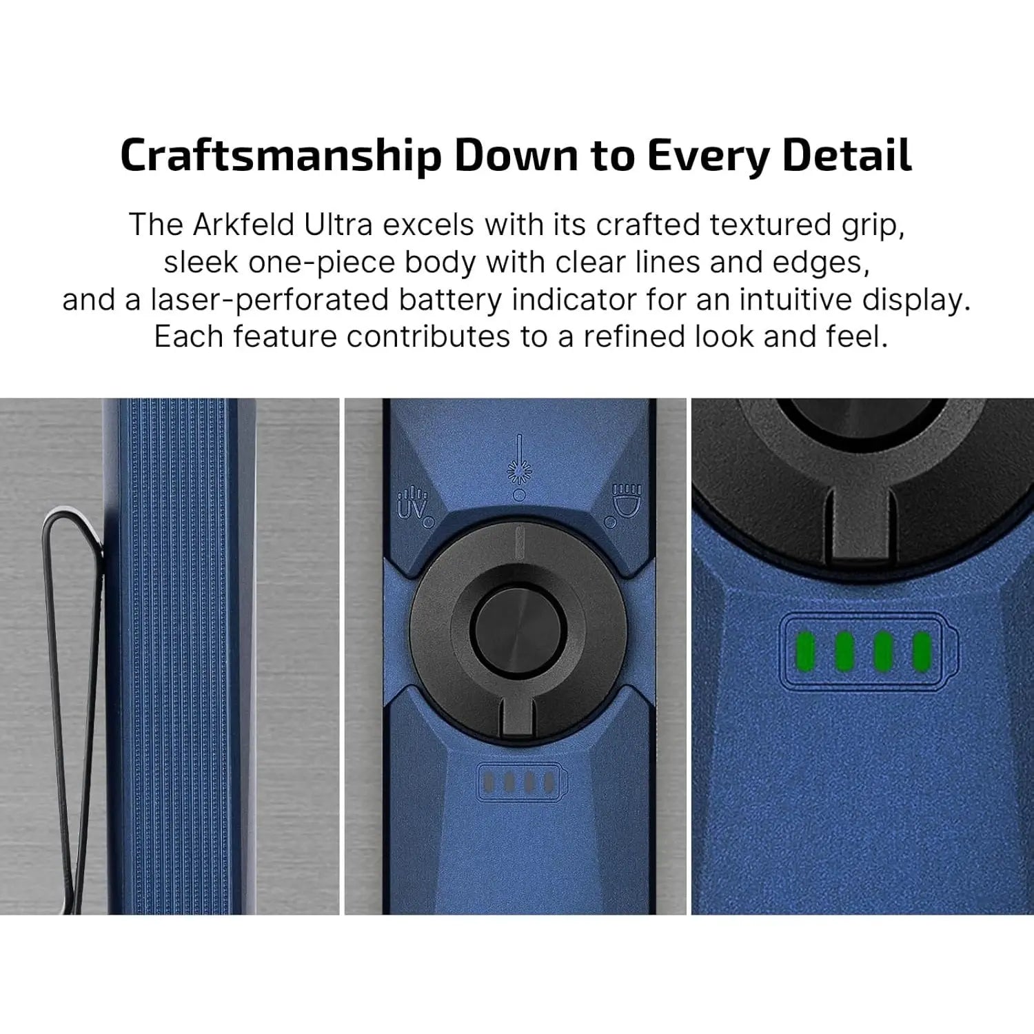 OLIGHT ARKFELDULTRA-BL - Arkfeld Ultra Flat EDC Flashlight, UV Light & Green Laser - Navy Blue OLIGHT