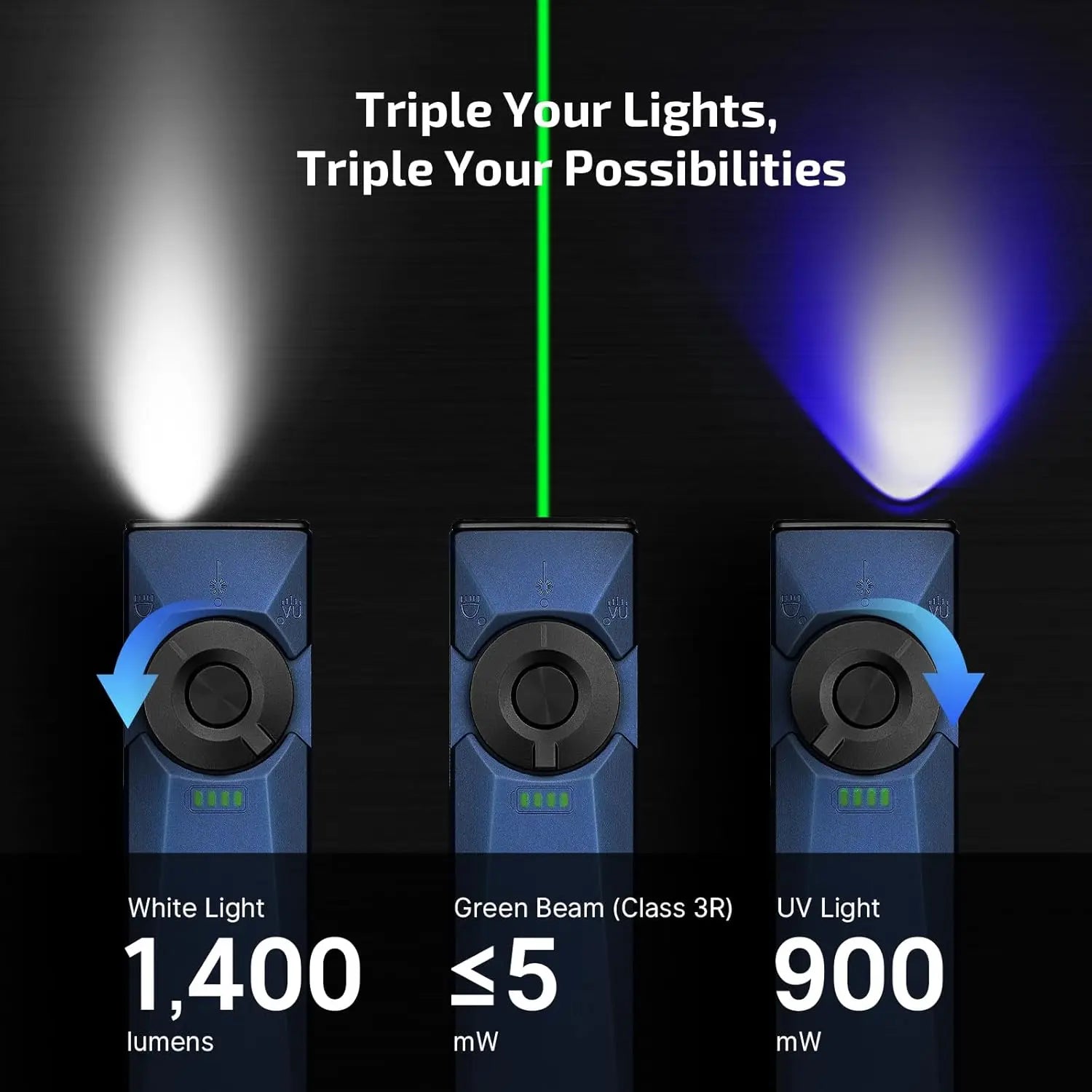 OLIGHT ARKFELDULTRA-BL - Arkfeld Ultra Flat EDC Flashlight, UV Light & Green Laser - Navy Blue OLIGHT