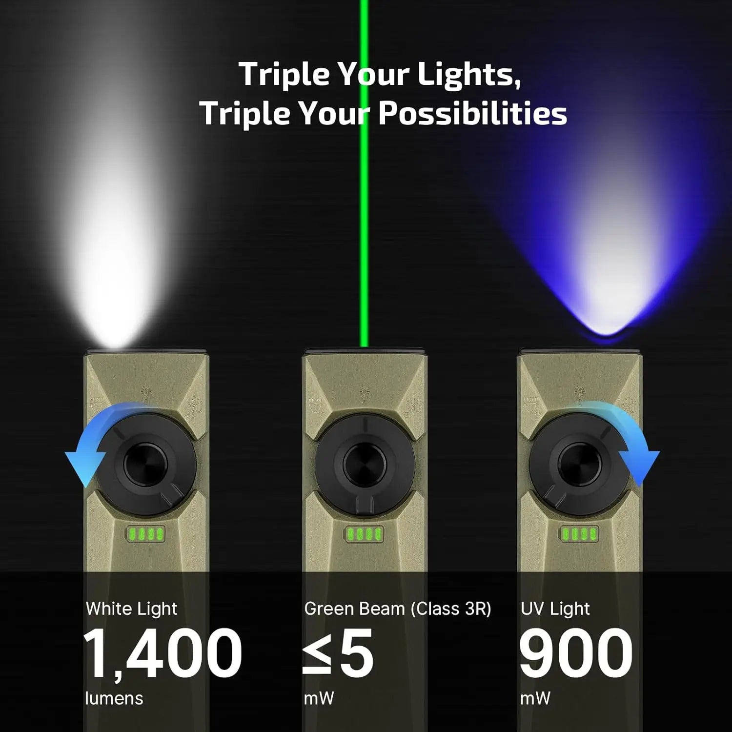 OLIGHT ARKFELDULTRA-OGN - Arkfeld Ultra Flat EDC Flashlight, UV Light & Green Laser - Olive Green OLIGHT