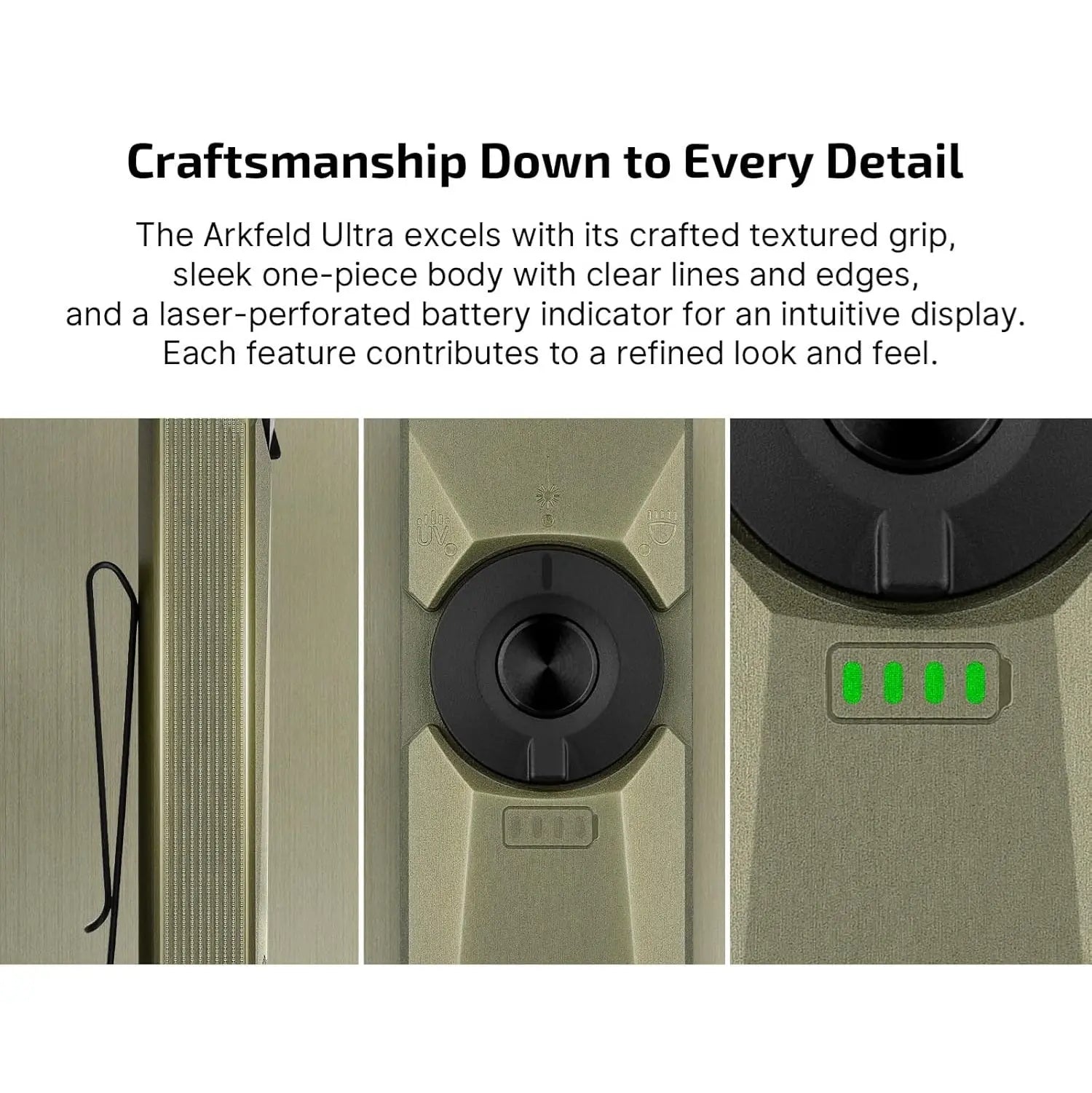 OLIGHT ARKFELDULTRA-OGN - Arkfeld Ultra Flat EDC Flashlight, UV Light & Green Laser - Olive Green OLIGHT