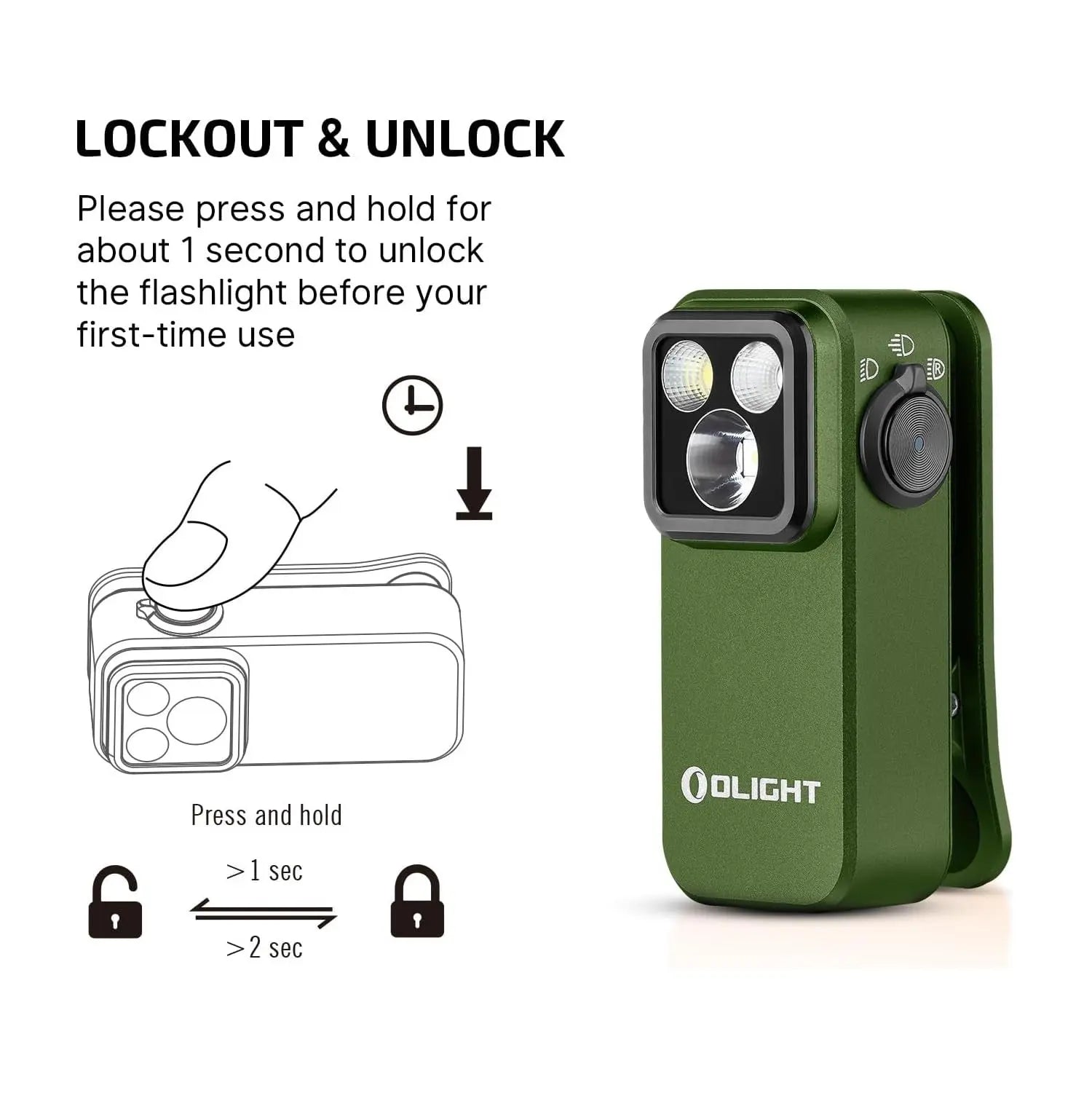 OLIGHT OCLIPPRO-ODG - Oclip Pro Clip on Flashlight w Floodlight, Spotlight & Red Light - OD Grn OLIGHT