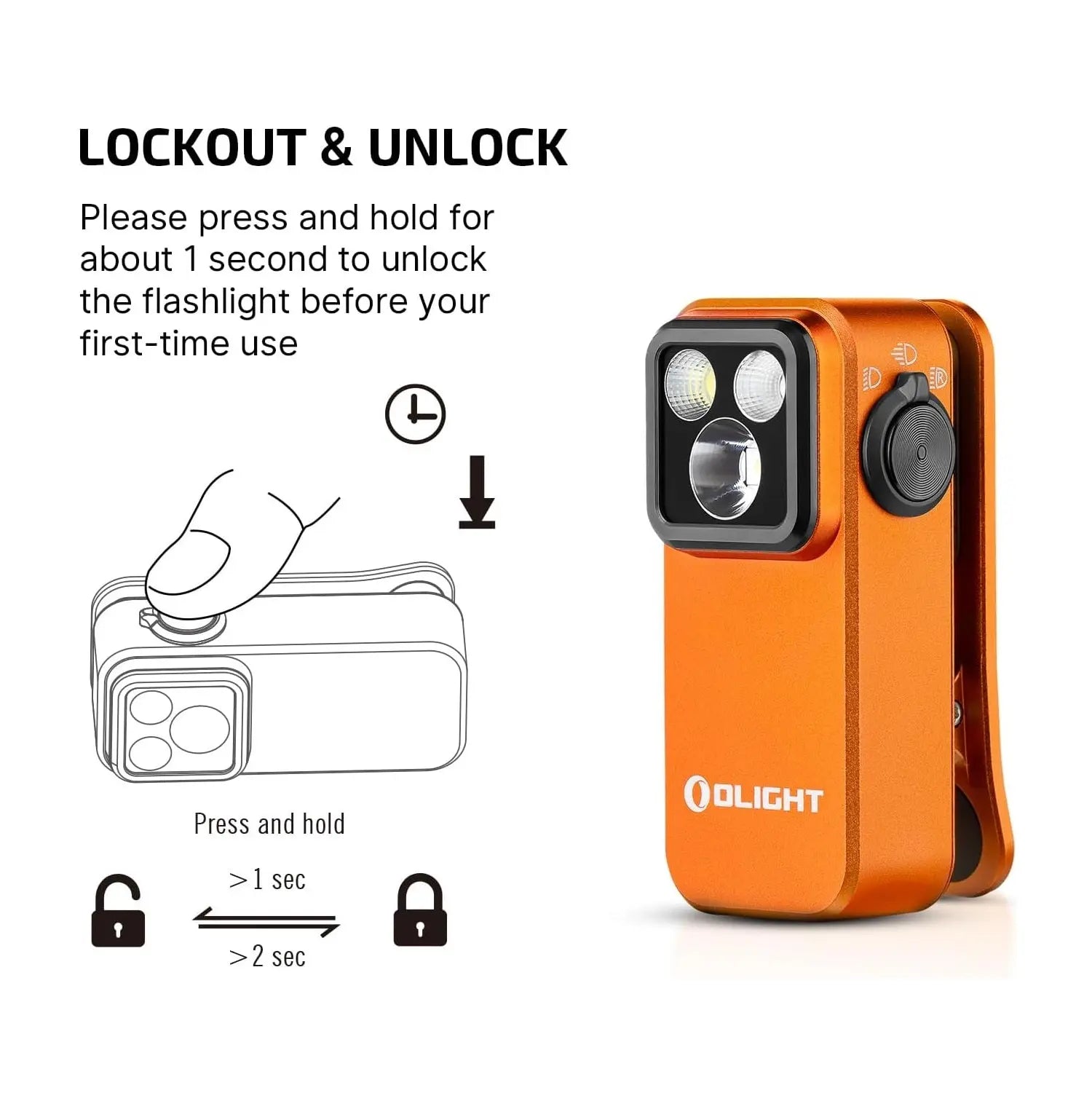 OLIGHT OCLIPPRO-OR - Oclip Pro Clip on Flashlight w Floodlight, Spotlight & Red Light - Orange OLIGHT