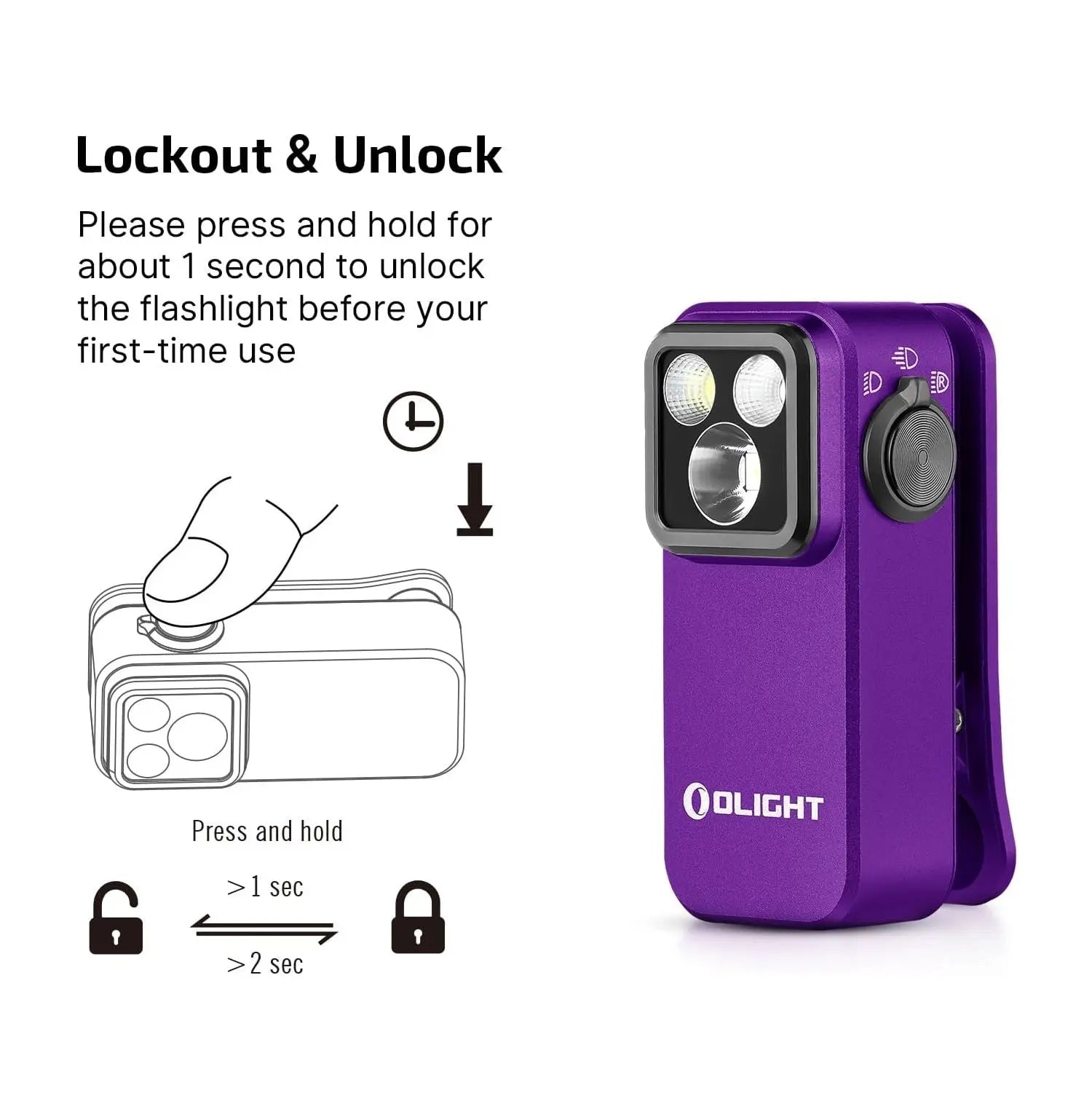 OLIGHT OCLIPPRO-PUR - Oclip Pro Clip on Flashlight w Floodlight, Spotlight & Red Light - Purple OLIGHT
