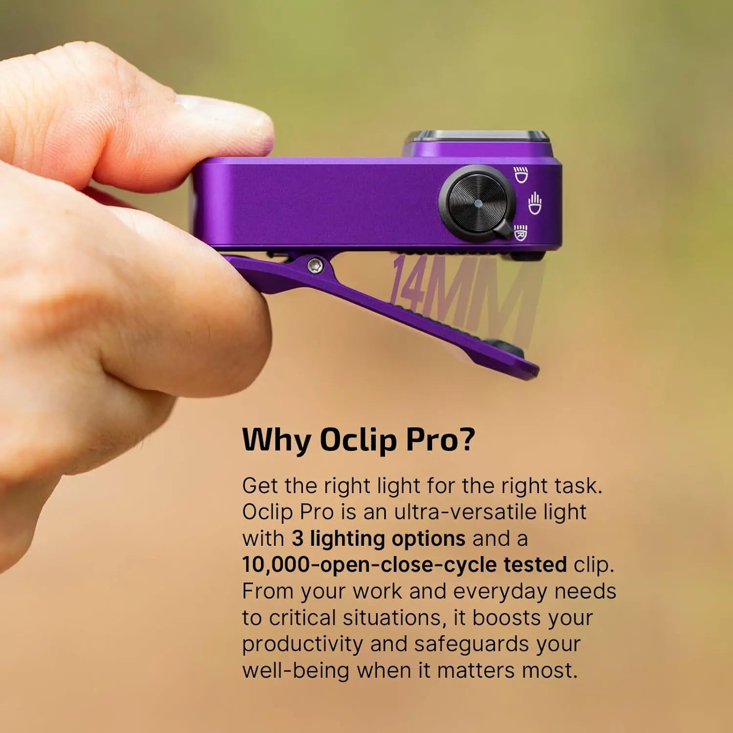OLIGHT OCLIPPRO-PUR - Oclip Pro Clip on Flashlight w Floodlight, Spotlight & Red Light - Purple OLIGHT