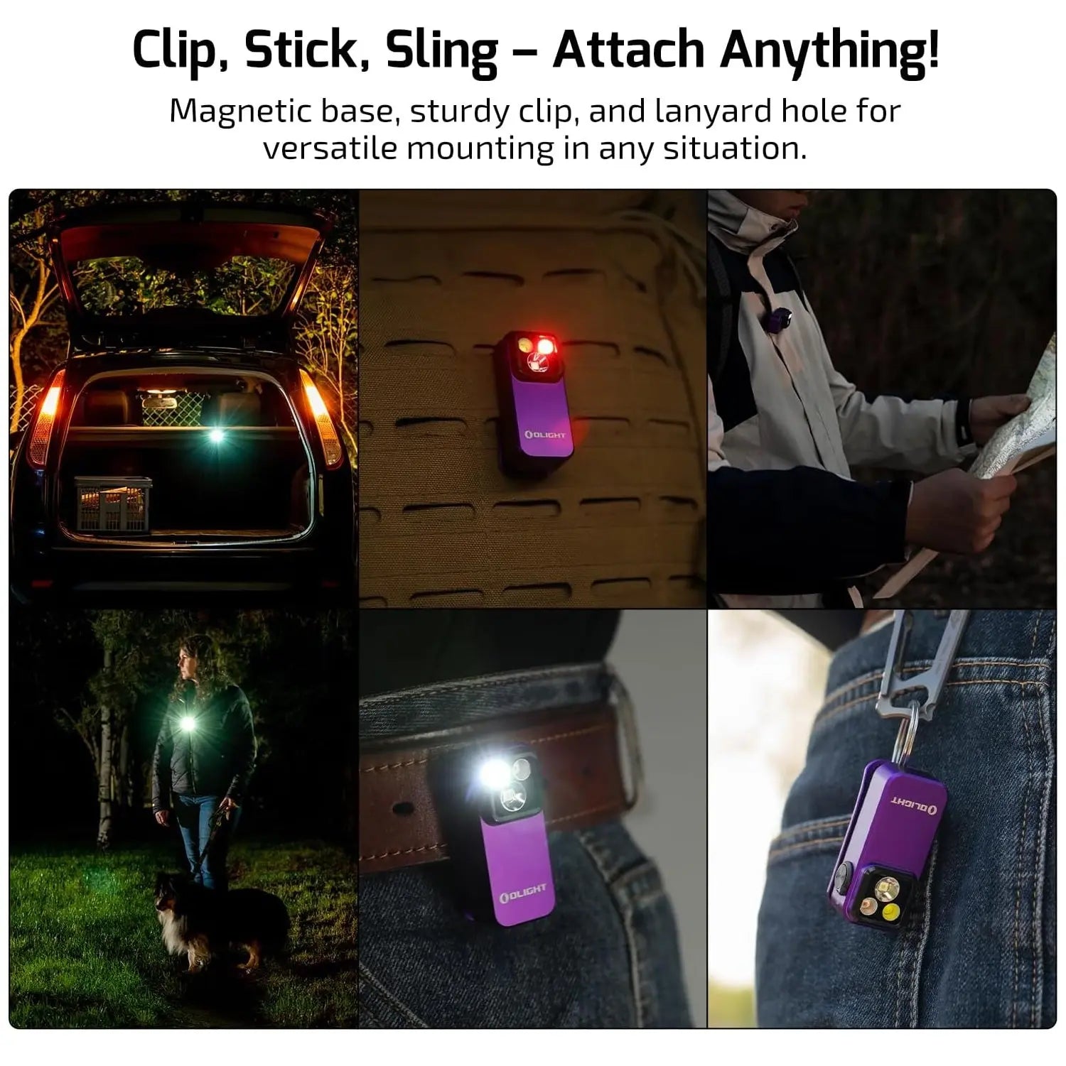 OLIGHT OCLIPPRO-PUR - Oclip Pro Clip on Flashlight w Floodlight, Spotlight & Red Light - Purple OLIGHT