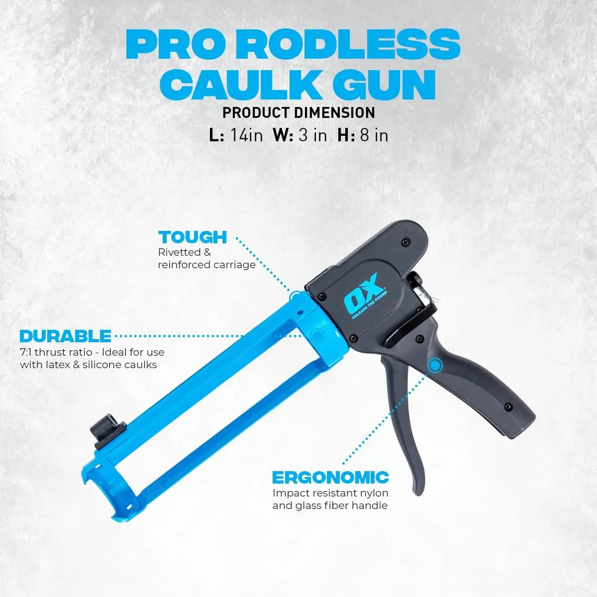 OX TOOLS OX-P044910 - PRO RODLESS CAULK GUN 10 OZ 7:1 THRUST RATIO OX