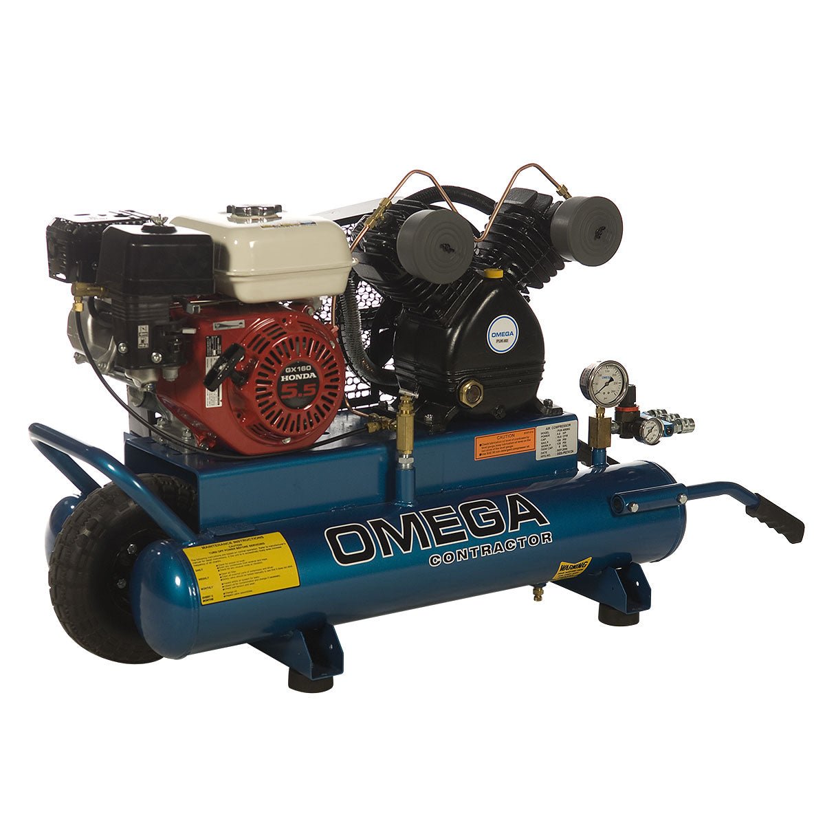 Omega PUK-5508G -  5.5-HP 8-Gallon, 12.5 CFM Gas Wheelbarrow Air Compressor, Honda Engine - Wise Line Tools