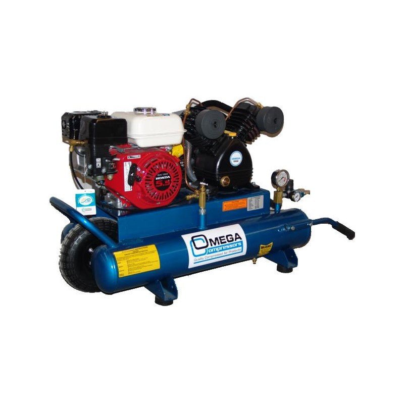 Omega PUK-6508G -  6.5-HP 8-Gallon, 16.5 CFM Gas Wheelbarrow Air Compressor, Honda Engine - Wise Line Tools