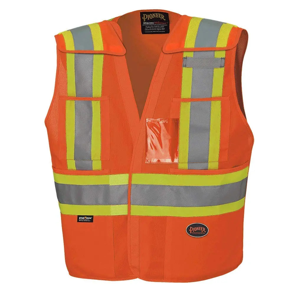 PIONEER V1020951 - Lightweight Tear-Away Hi Vis Safety Vest, ID Pocket, D-Ring Slot, Orange PIONEER