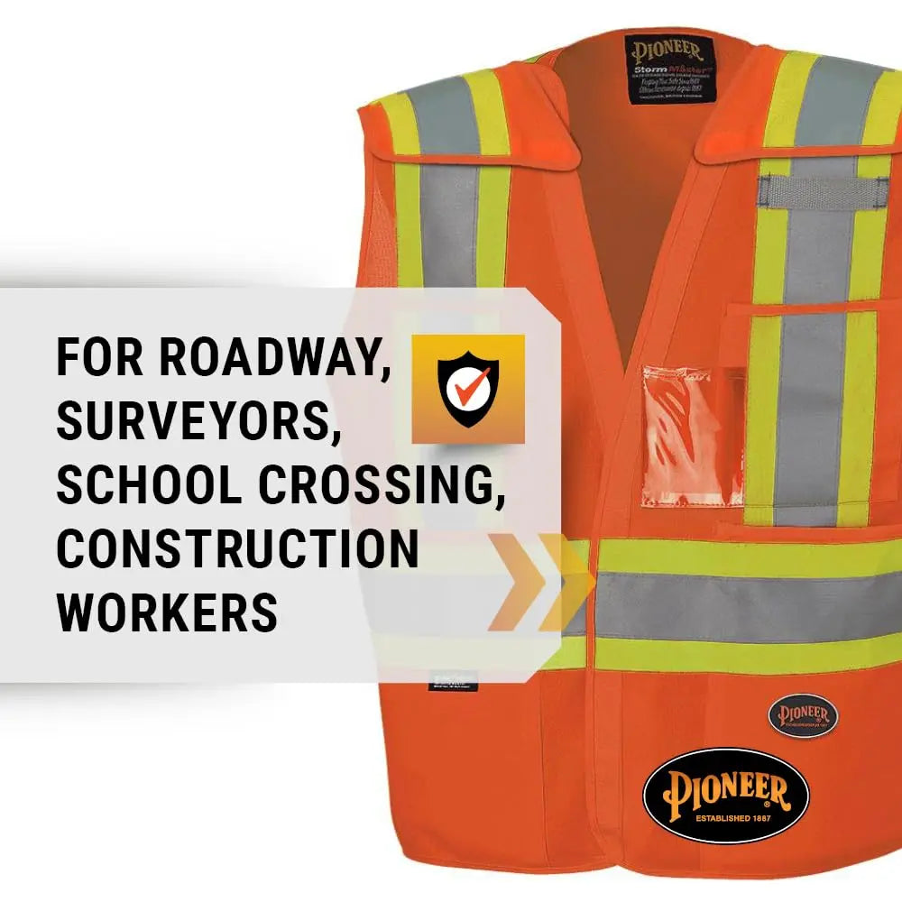 PIONEER V1020951 - Lightweight Tear-Away Hi Vis Safety Vest, ID Pocket, D-Ring Slot, Orange PIONEER