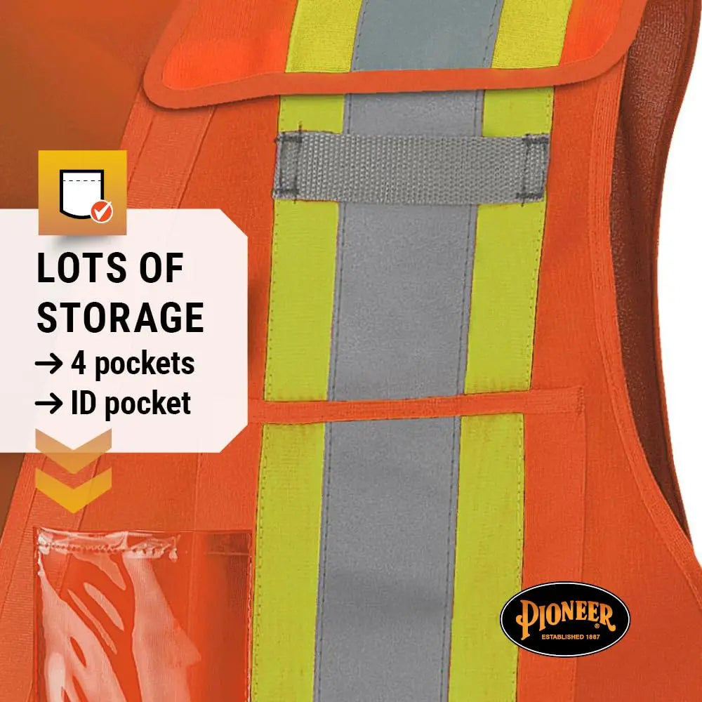 PIONEER V1020951 - Lightweight Tear-Away Hi Vis Safety Vest, ID Pocket, D-Ring Slot, Orange PIONEER