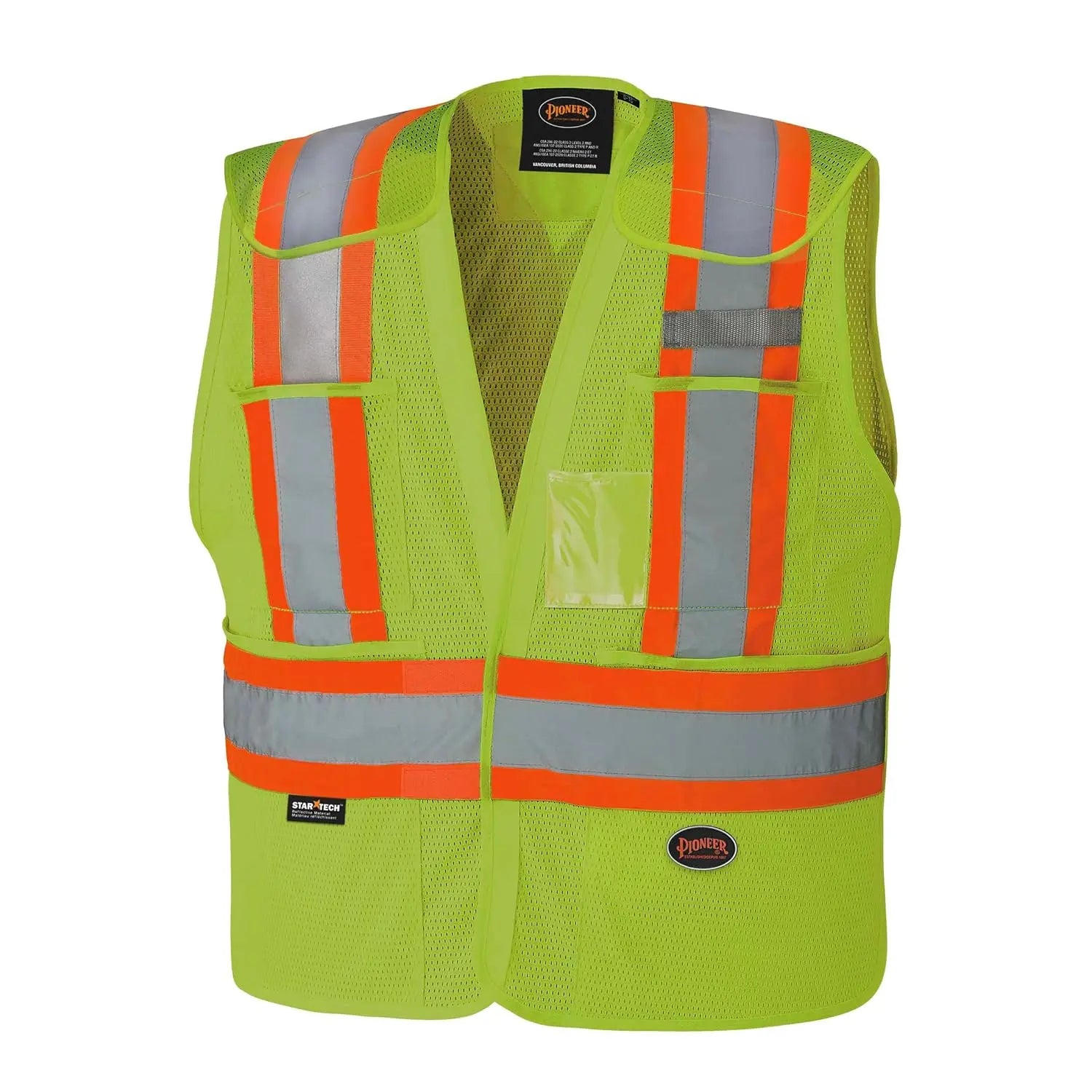 PIONEER V1021560 - Adjustable Tear-Away High Visibility Mesh Safety Vest, Yellow-Green PIONEER