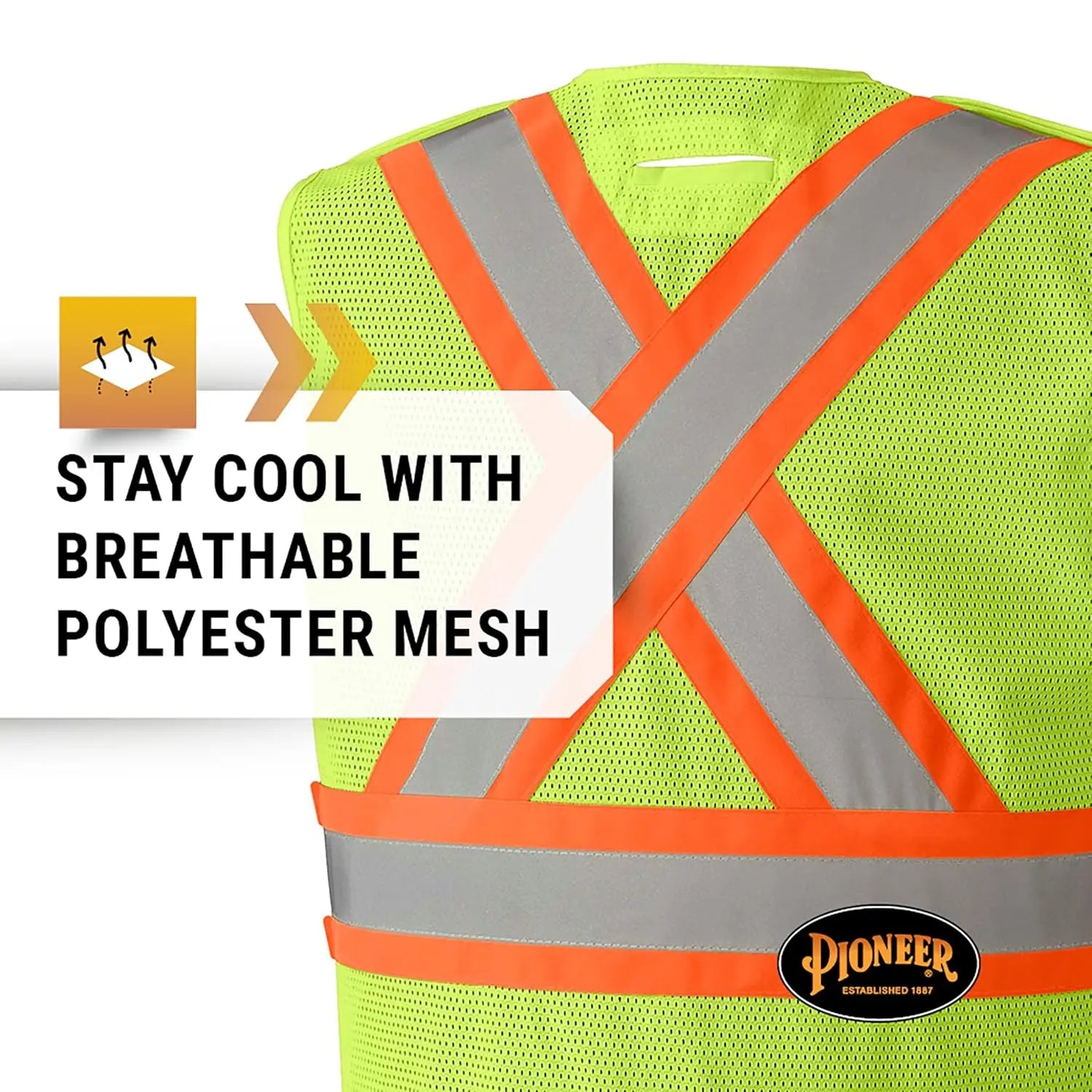 PIONEER V1021560 - Adjustable Tear-Away High Visibility Mesh Safety Vest, Yellow-Green PIONEER