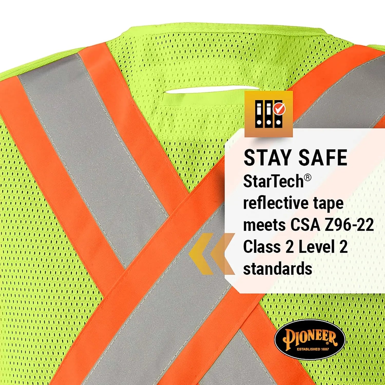 PIONEER V1021560 - Adjustable Tear-Away High Visibility Mesh Safety Vest, Yellow-Green PIONEER