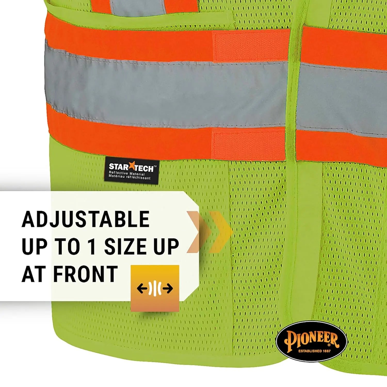 PIONEER V1021560 - Adjustable Tear-Away High Visibility Mesh Safety Vest, Yellow-Green PIONEER