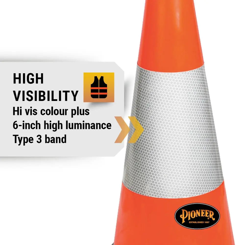 PIONEER V6200350 - 18" PREMIUM PVC FLEXIBLE SAFETY CONE - 6" BAND PIONEER