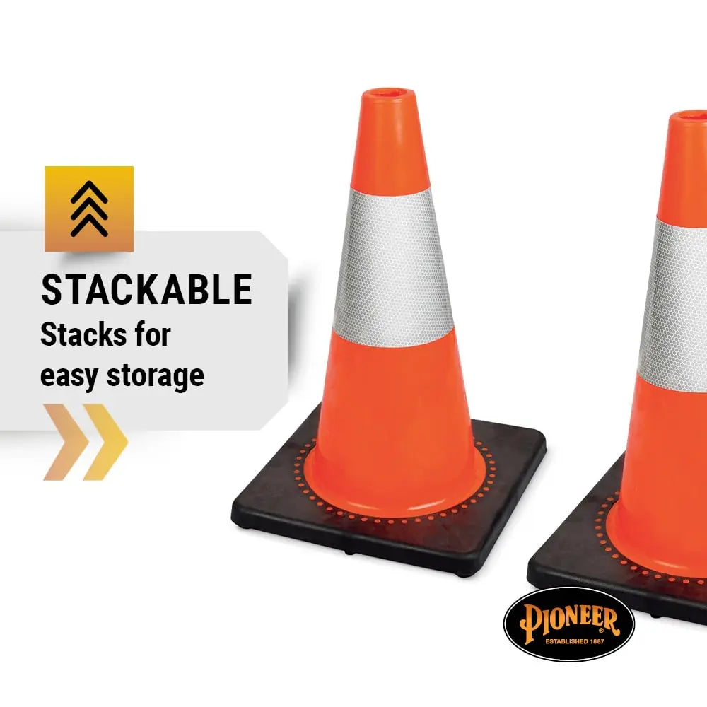PIONEER V6200350 - 18" PREMIUM PVC FLEXIBLE SAFETY CONE - 6" BAND PIONEER