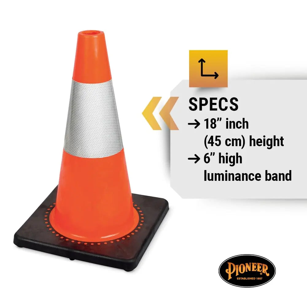 PIONEER V6200350 - 18" PREMIUM PVC FLEXIBLE SAFETY CONE - 6" BAND PIONEER