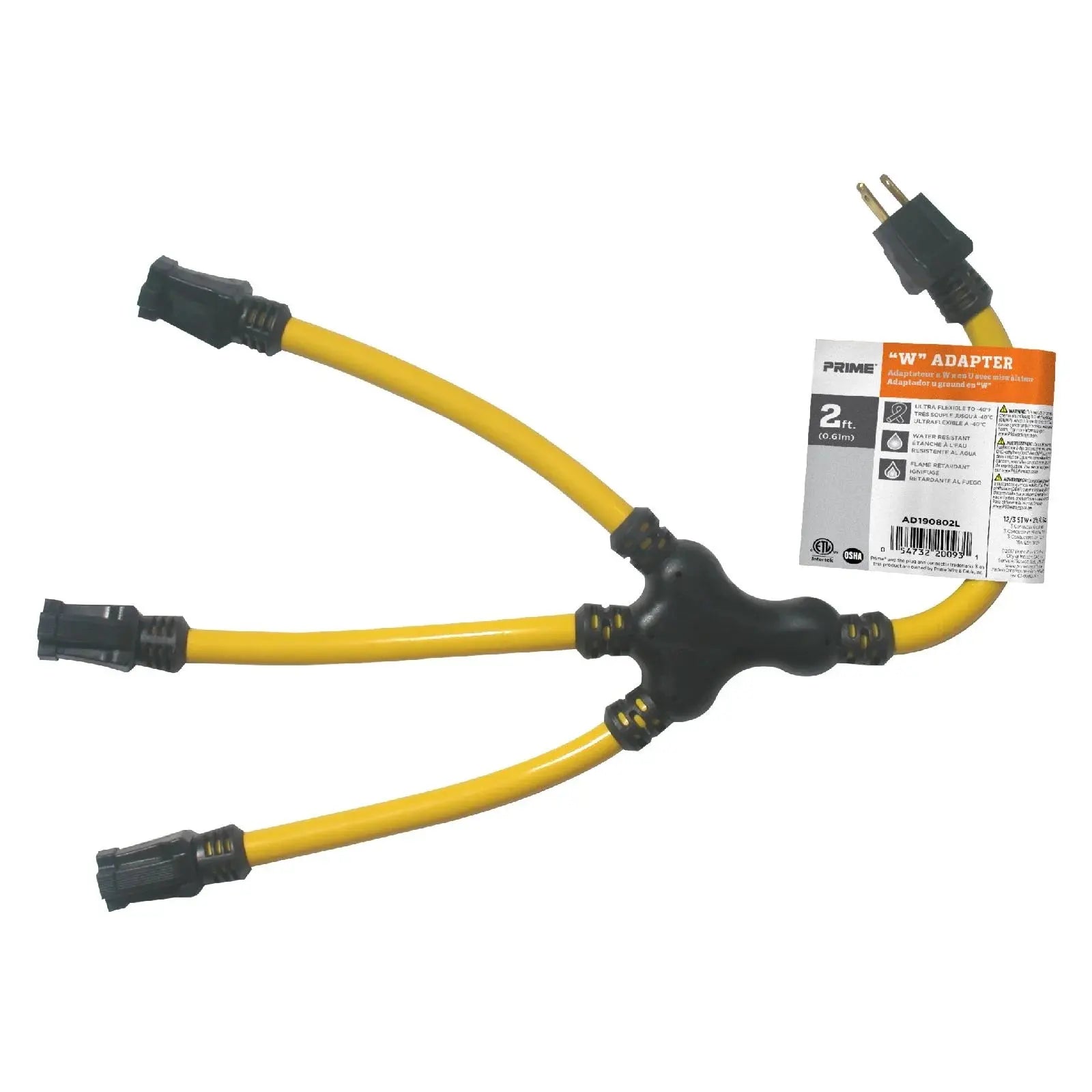 PRIME AD190802L - 2ft. 12/3 STOW Yellow "W" Adapter PRIME