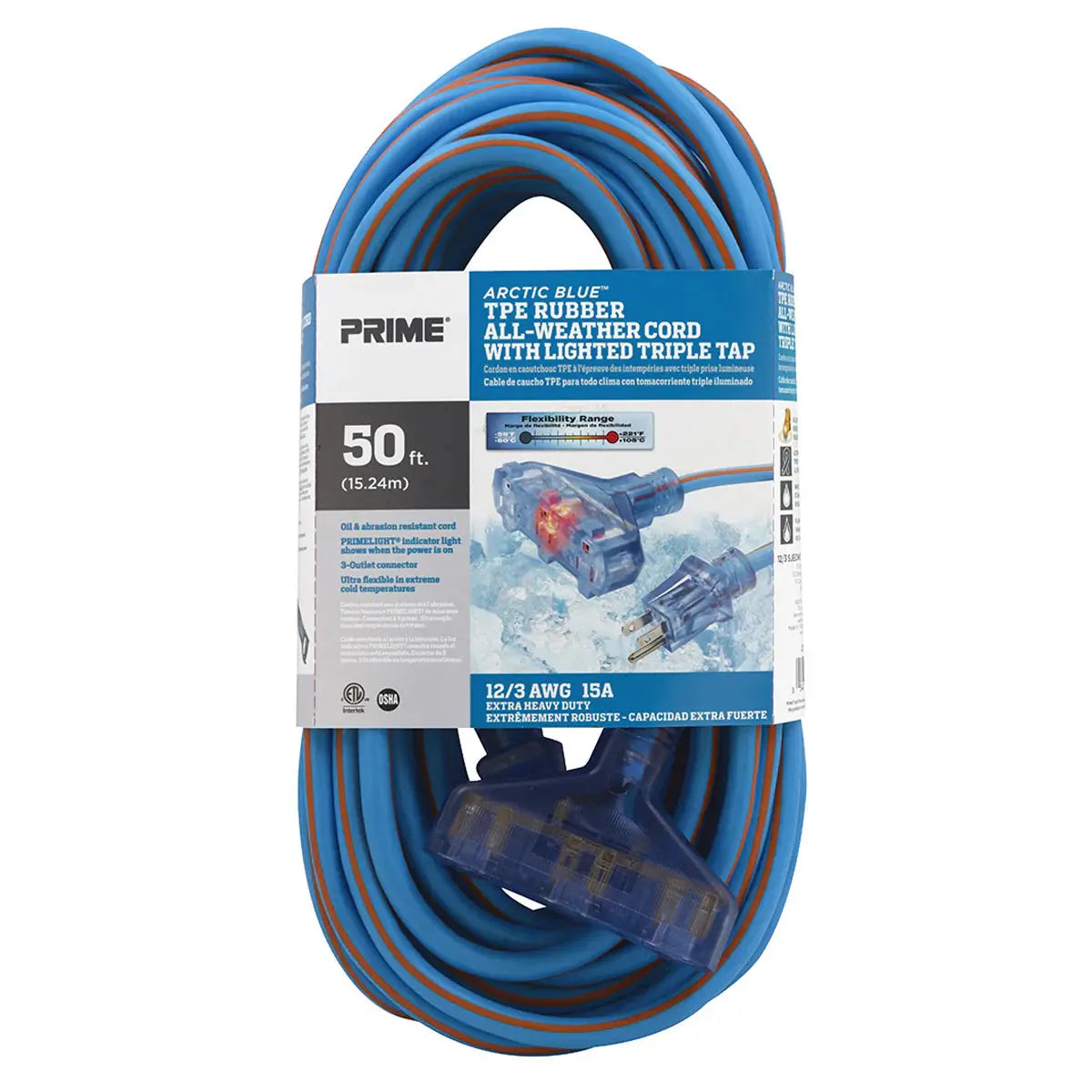 PRIME LT630830 - Ultra Heavy Duty 50FT Triple Tap Artic Blue All-Weather Ext Cord PRIME