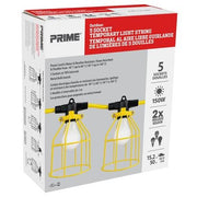 Prime LSUGM1830  -  50ft. 12/3 SJTW Yellow 5-Light U-Ground Light String W/Metal cages - Wise Line Tools