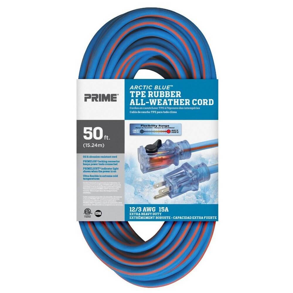 Prime LT530830 Extra Heavy Duty 50-Foot Artic Blue All-Weather Extension Cord - Wise Line Tools