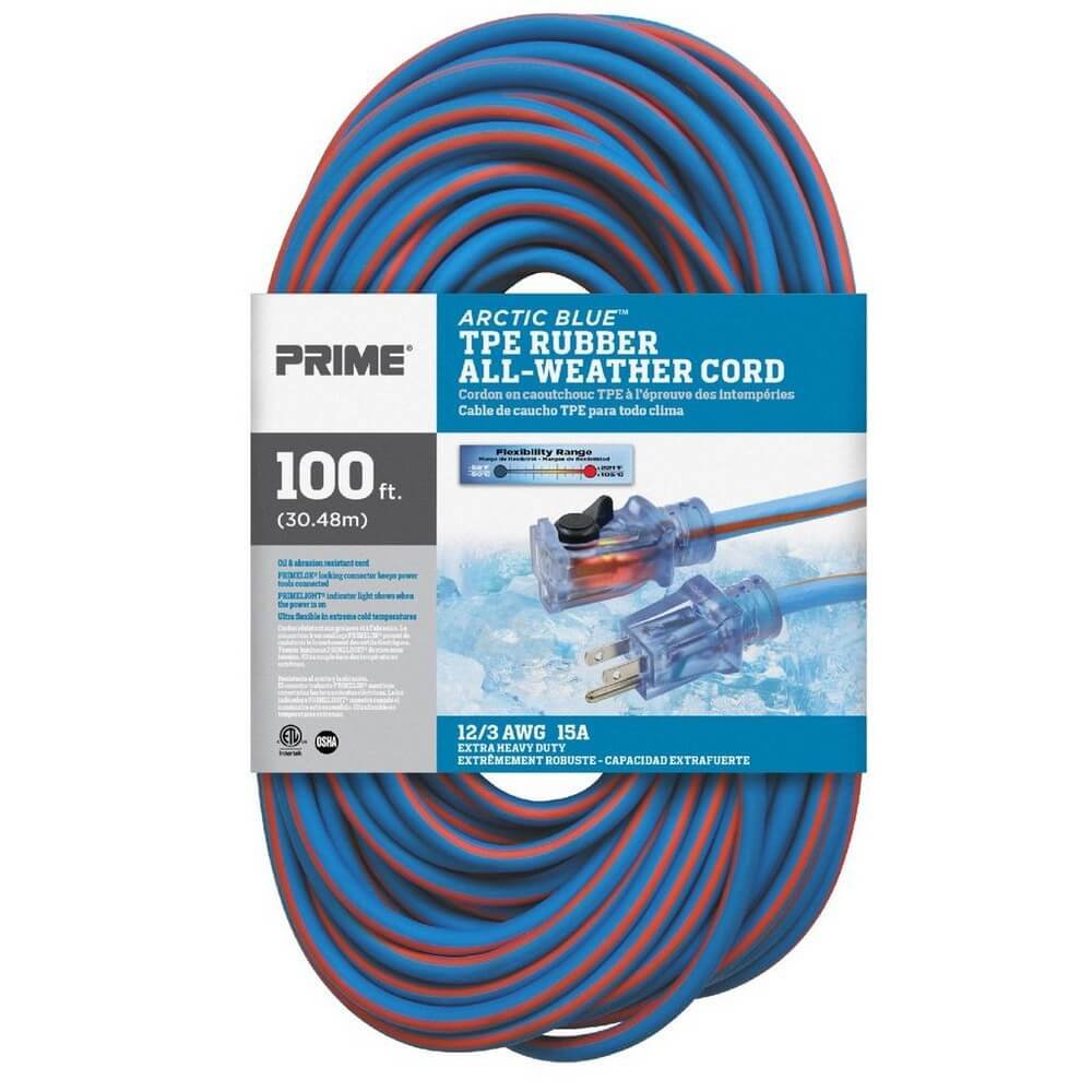 Prime LT530835 Extra Heavy Duty 100-Foot Artic Blue All-Weather  Extension Cord - Wise Line Tools