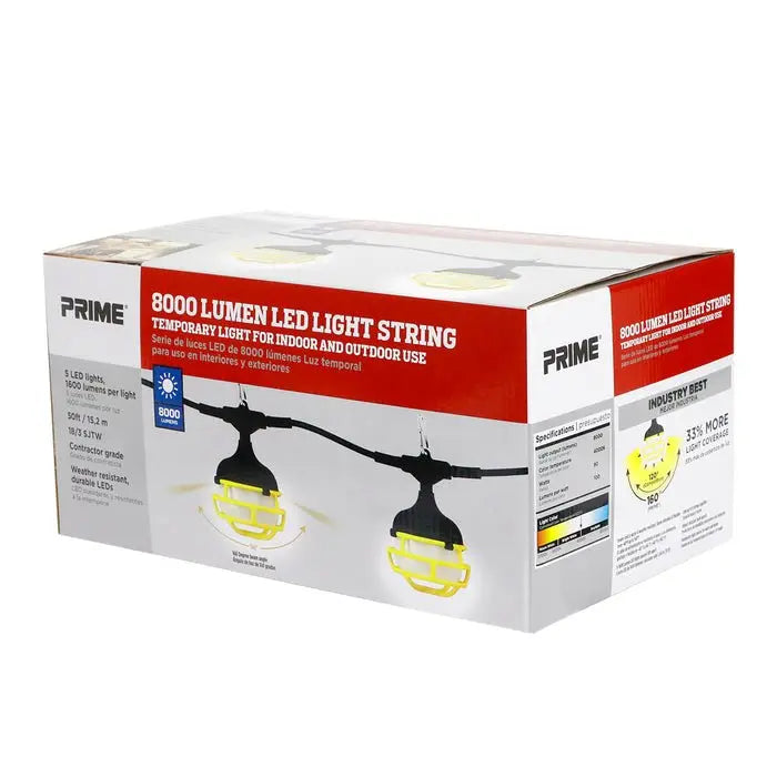Prime WLLSLED03 -  5-Bulb 8000 Lumen 50ft 18/3 SJTW Light String PRIME