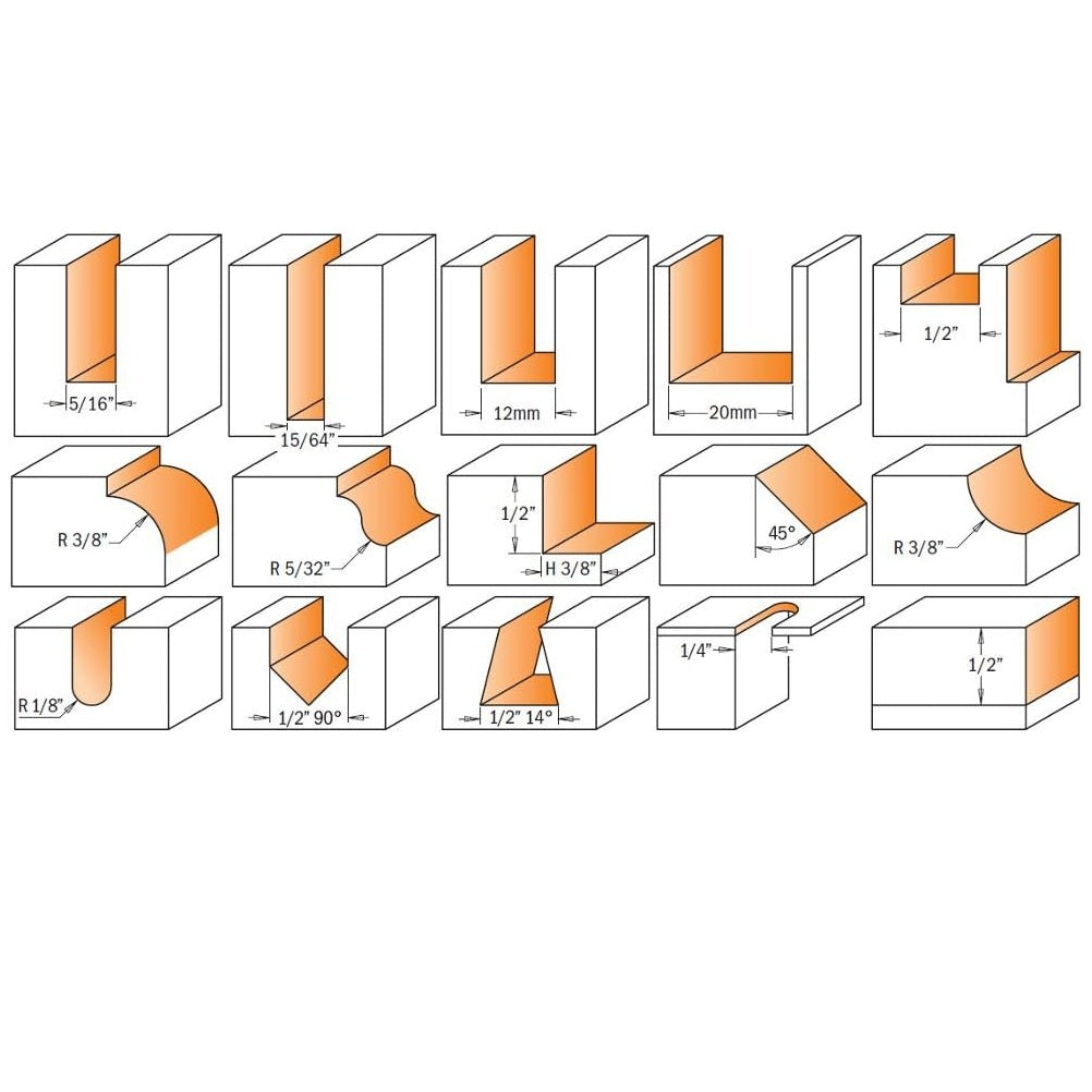 CMT-800.001.00 - 15 PIECE ROUTER BIT SET