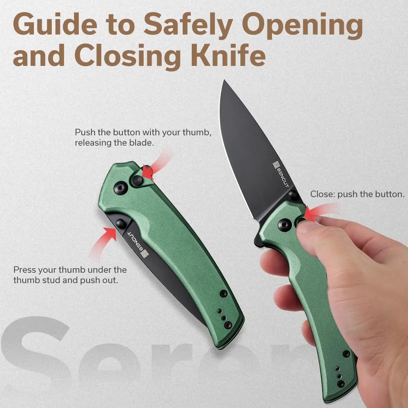SENCUT SEN-S21022B-5 - Serene Flipper Button Lock Knife - Green SENCUT