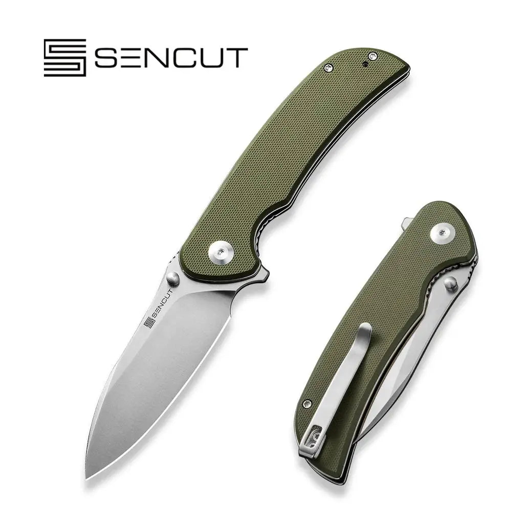 SENCUT SEN-S23077-1 - Borzam Flipper Folding Knife - OD Green G10 Handle SENCUT