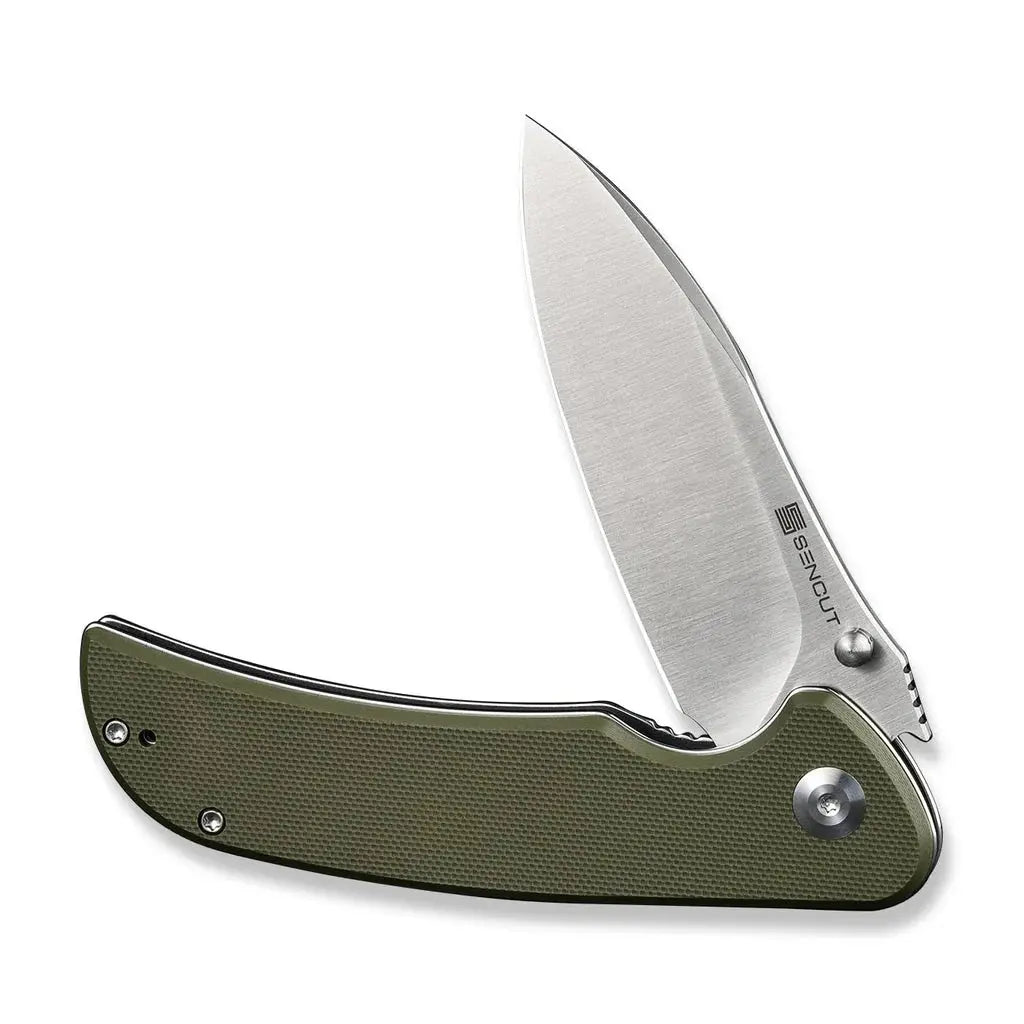 SENCUT SEN-S23077-1 - Borzam Flipper Folding Knife - OD Green G10 Handle SENCUT