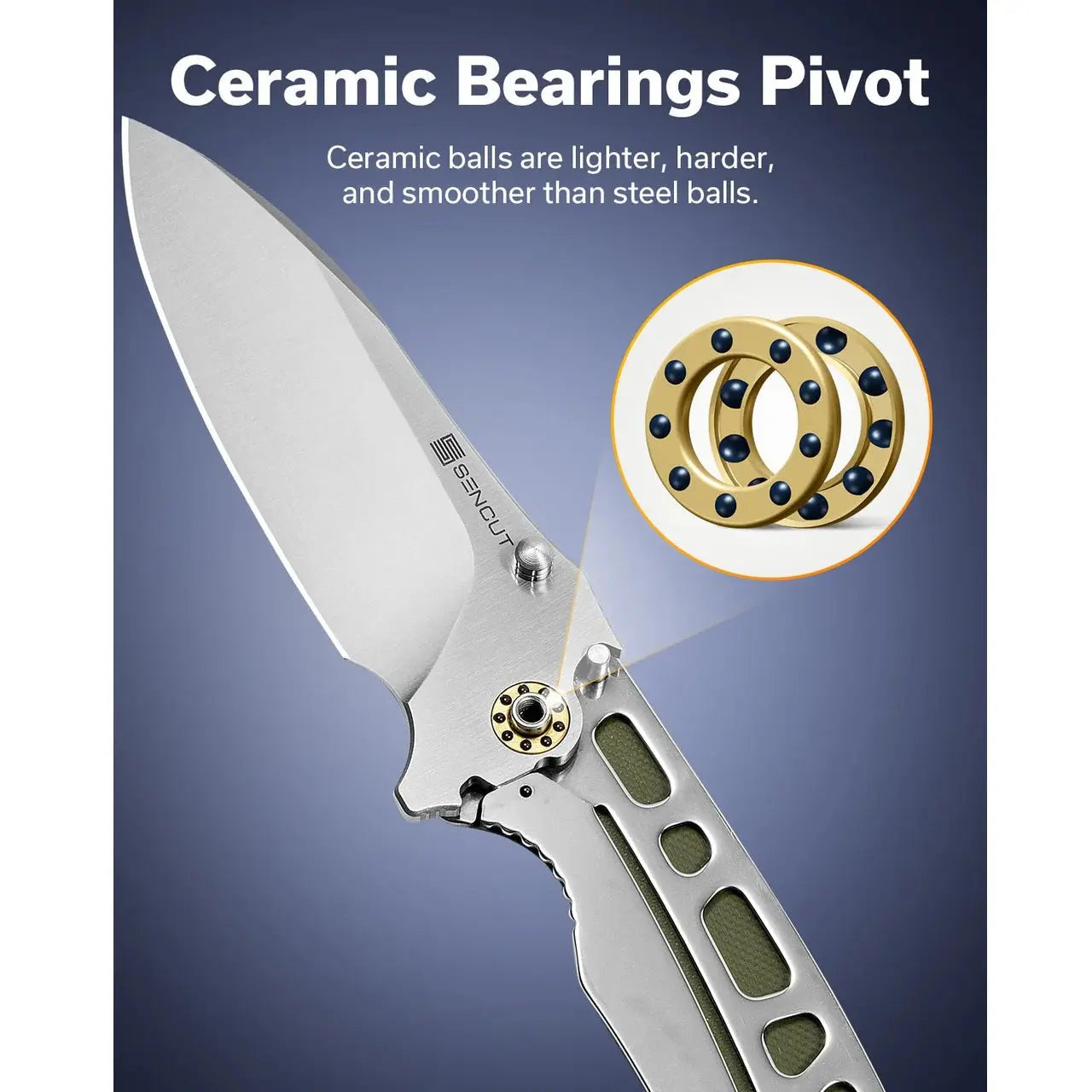 SENCUT SEN-S23077-1 - Borzam Flipper Folding Knife - OD Green G10 Handle SENCUT