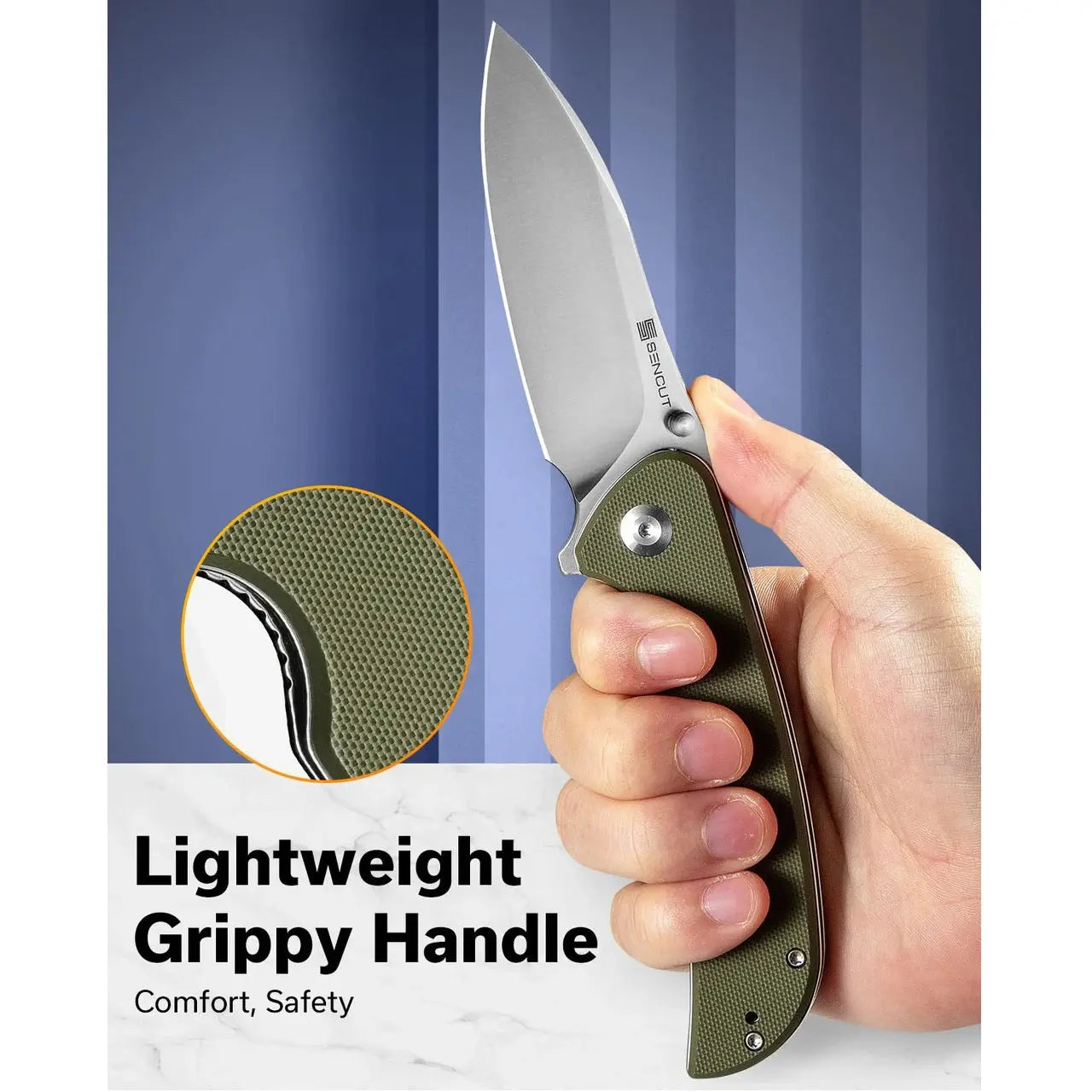 SENCUT SEN-S23077-1 - Borzam Flipper Folding Knife - OD Green G10 Handle SENCUT