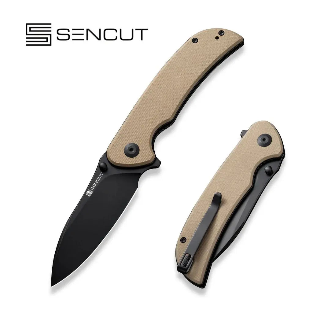 SENCUT SEN-S23077-2 - Borzam Flipper Folding Knife - Tan G10 Handle SENCUT