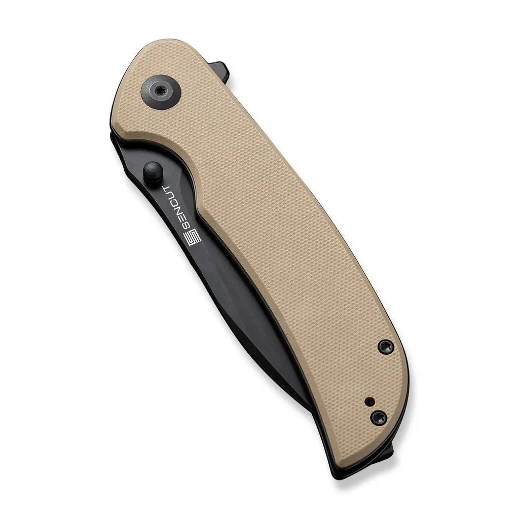 SENCUT SEN-S23077-2 - Borzam Flipper Folding Knife - Tan G10 Handle SENCUT