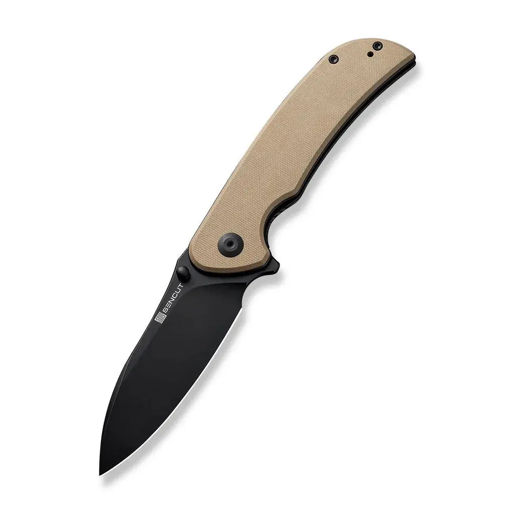 SENCUT SEN-S23077-2 - Borzam Flipper Folding Knife - Tan G10 Handle SENCUT