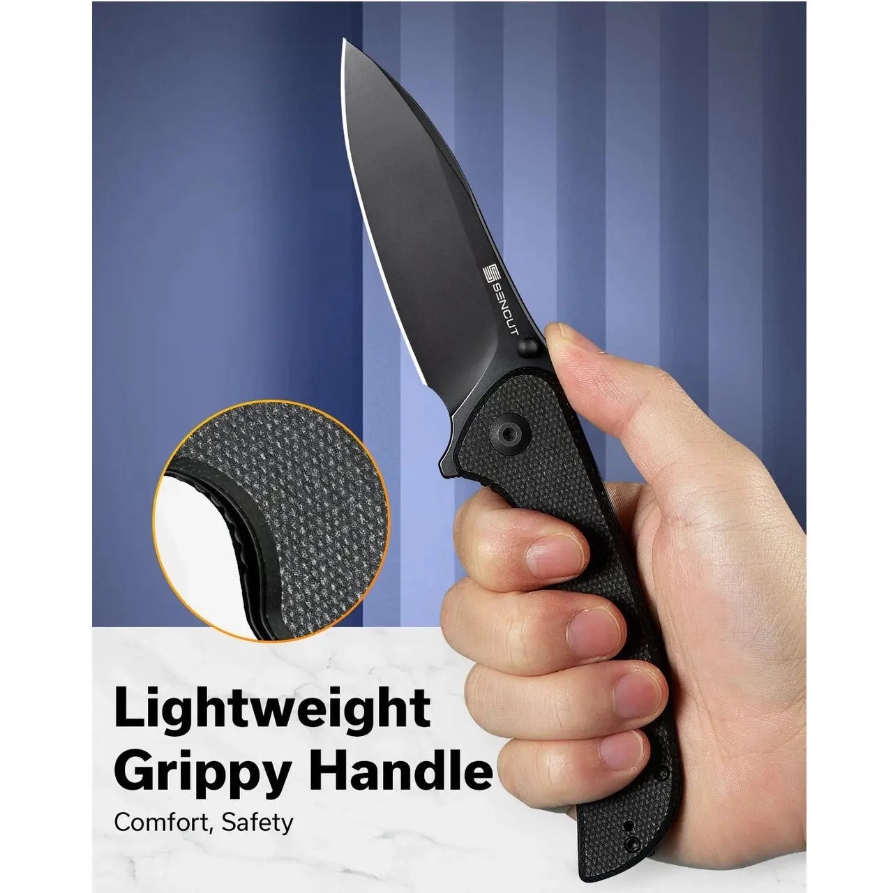 SENCUT SEN-S23077-3 - Borzam Flipper Folding Knife - Micarta Handle SENCUT