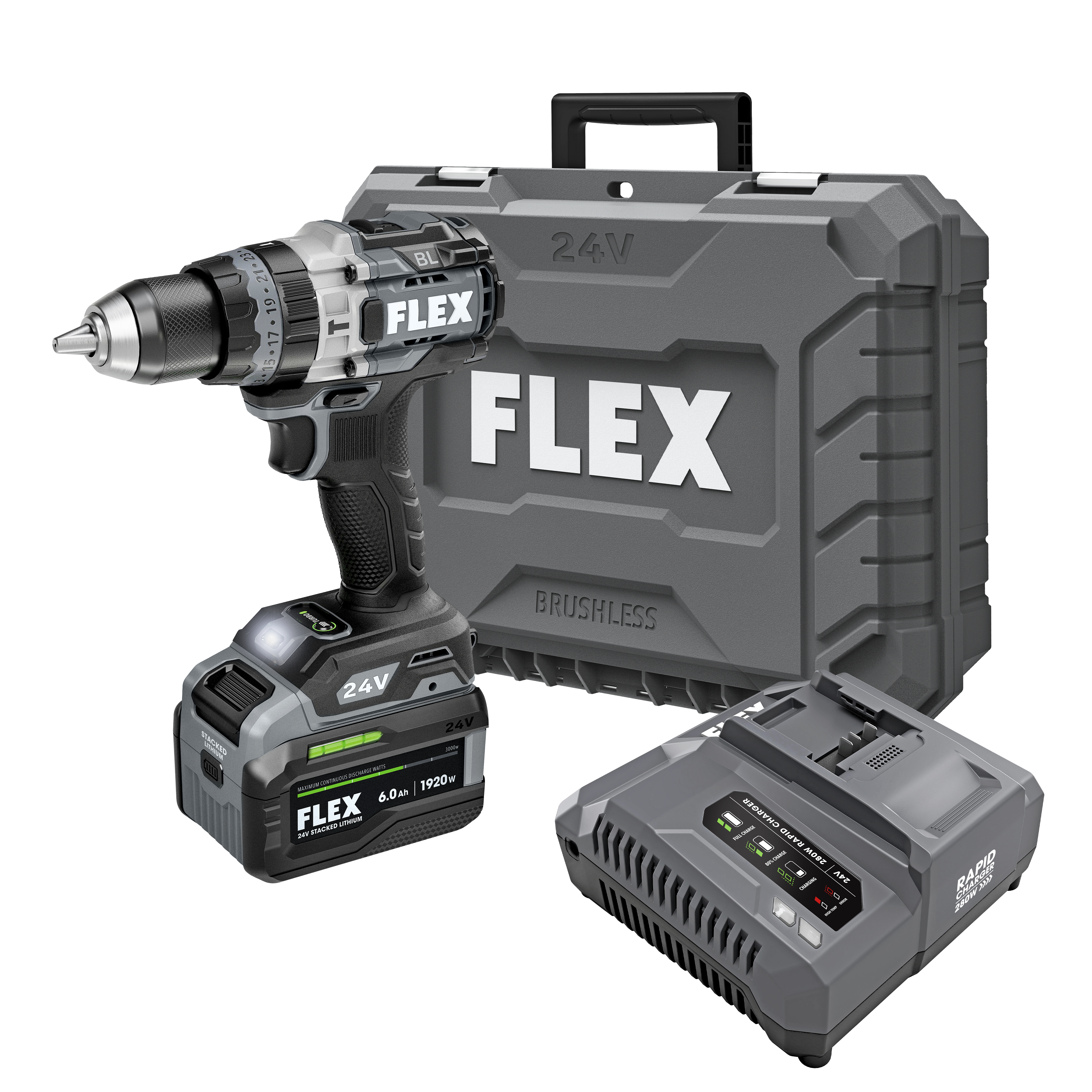 FLEX FX1271T-1H – 1/2-Zoll-Schlagbohrmaschine mit 2 Geschwindigkeiten und Turbo-Modus, stapelbarem Lithium-Kit