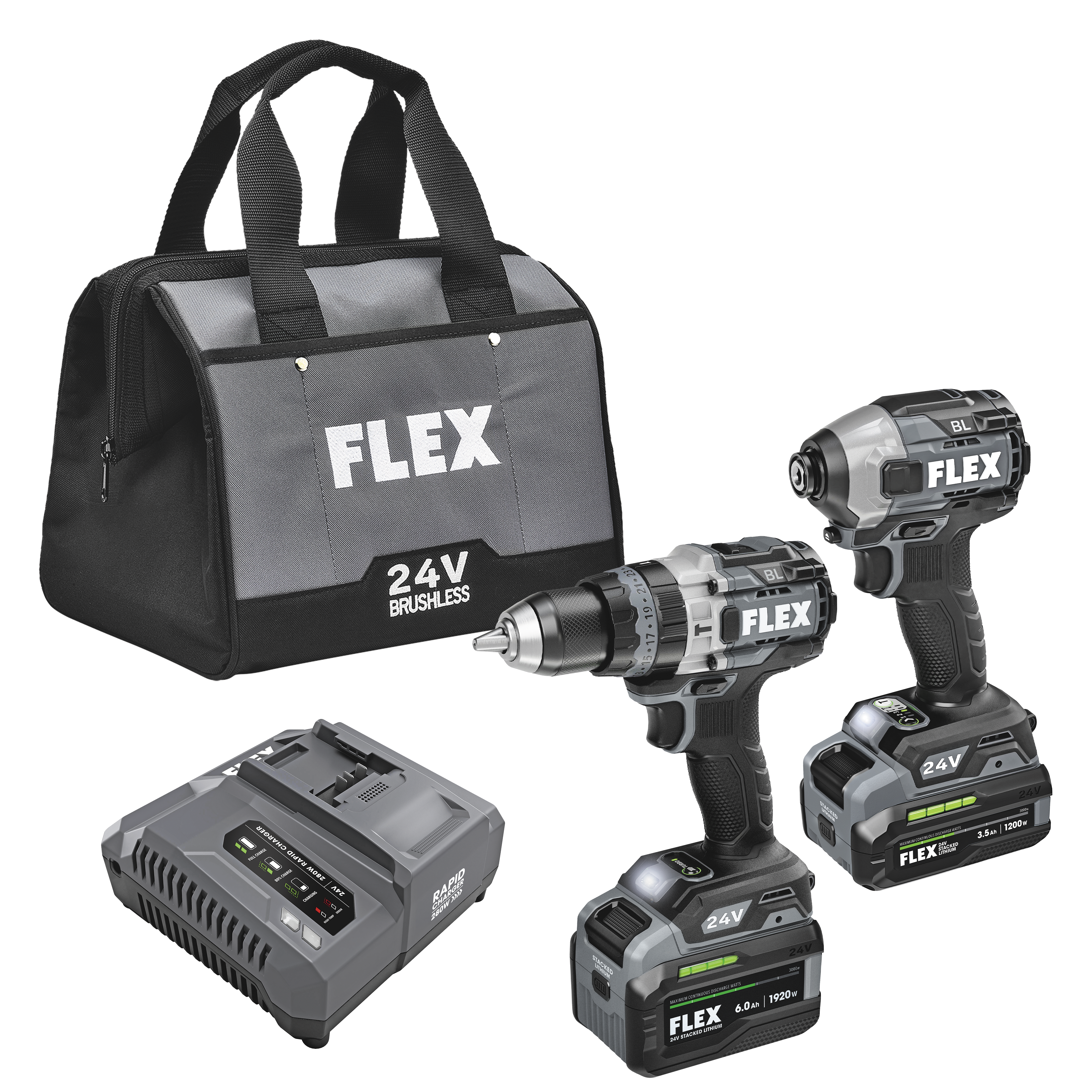 FLEX FXM202-2G - HAMMER DRILL WITH TURBO MODE AND QUICK EJECT IMPACT DRIVER STACKED LITHIUM KIT