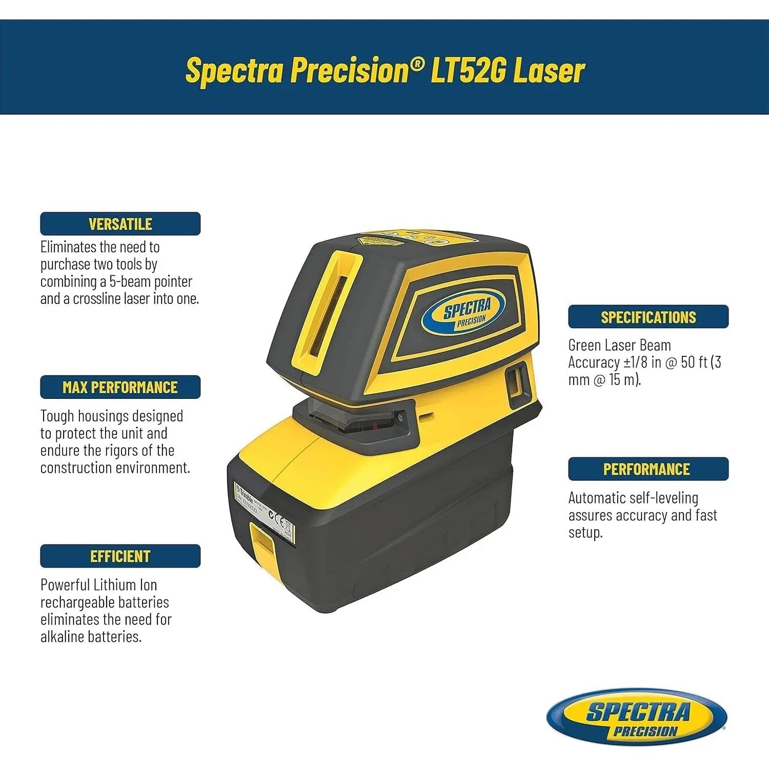 SPECTRA LT52G - Green Crossline/5 Alignment Point Laser SPECTRA
