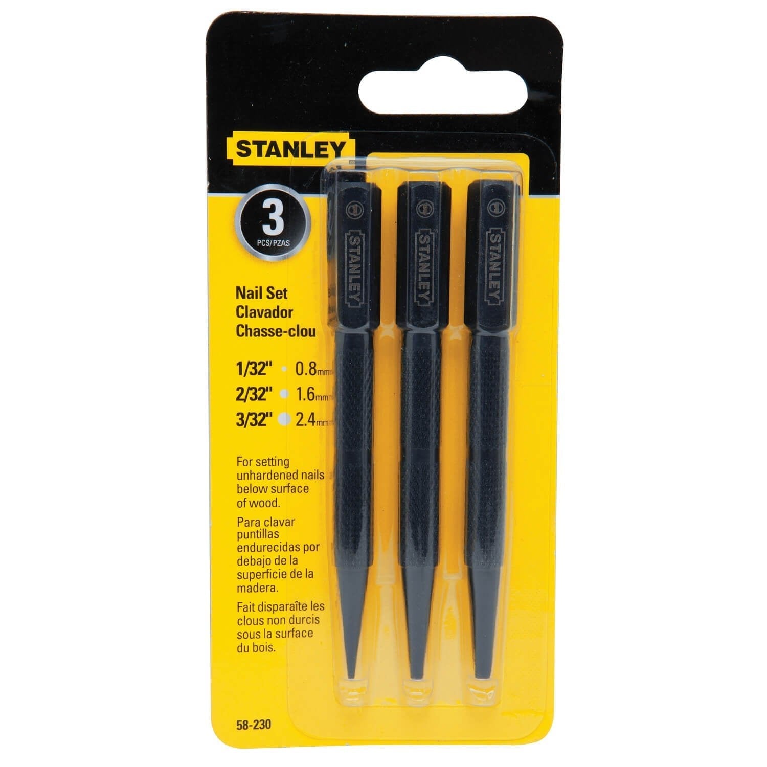 STANLEY  58-230  -  3 PC STEEL NAIL PUNCH SET - Wise Line Tools